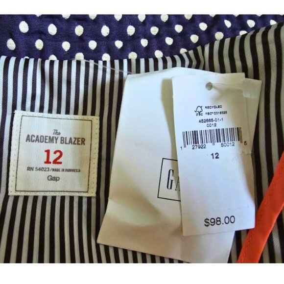 Gap Blazer | Women's Size 12 | Navy Ivory Polka Dot The Academy Preppy | NWT - Picture 6 of 6